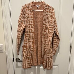 Women's Houndstooth Cardigan - Brown and Cream